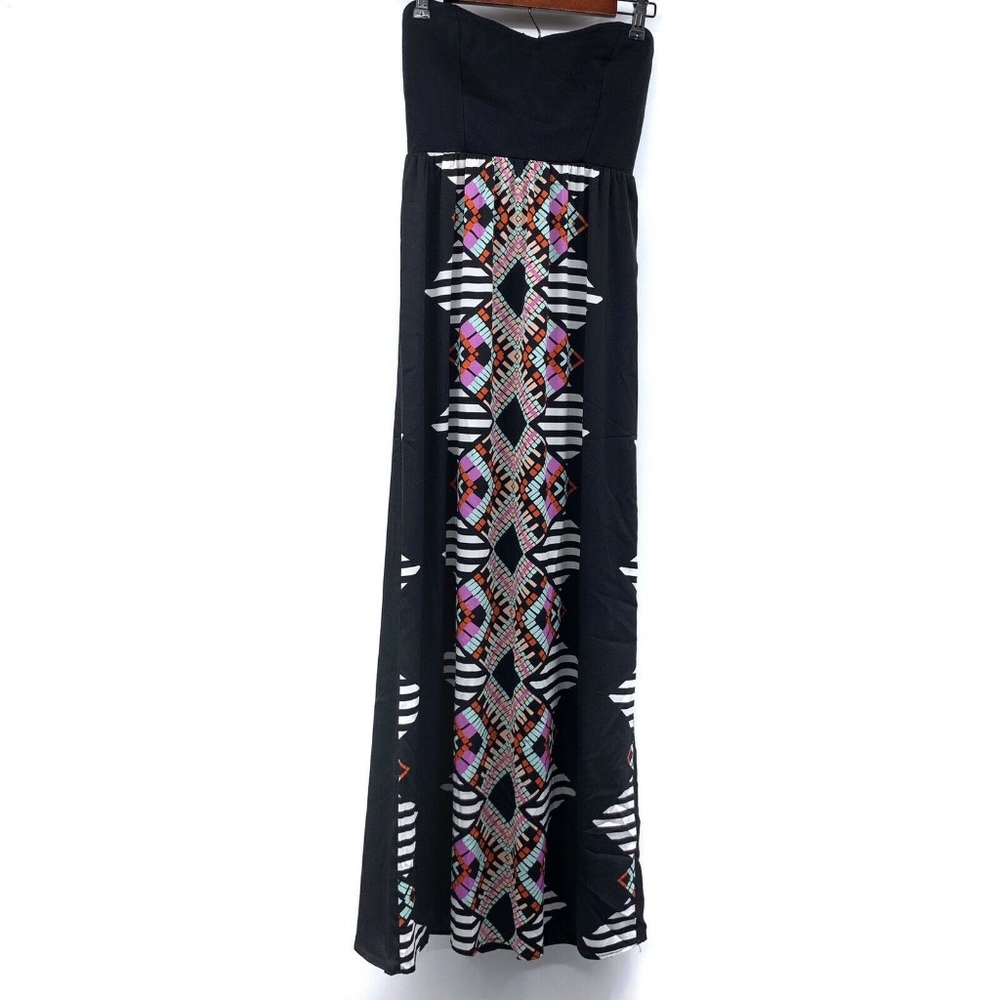 2b Bebe Black White Print Strapless Maxi Dress
